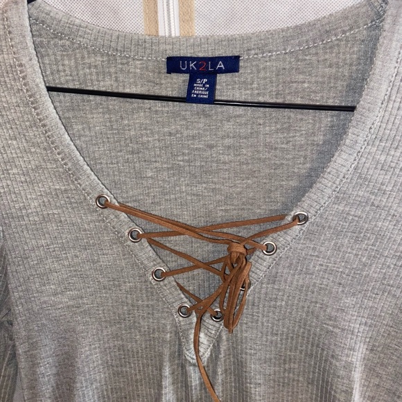 Grey tie up ribbed bodysuit - Picture 2 of 3